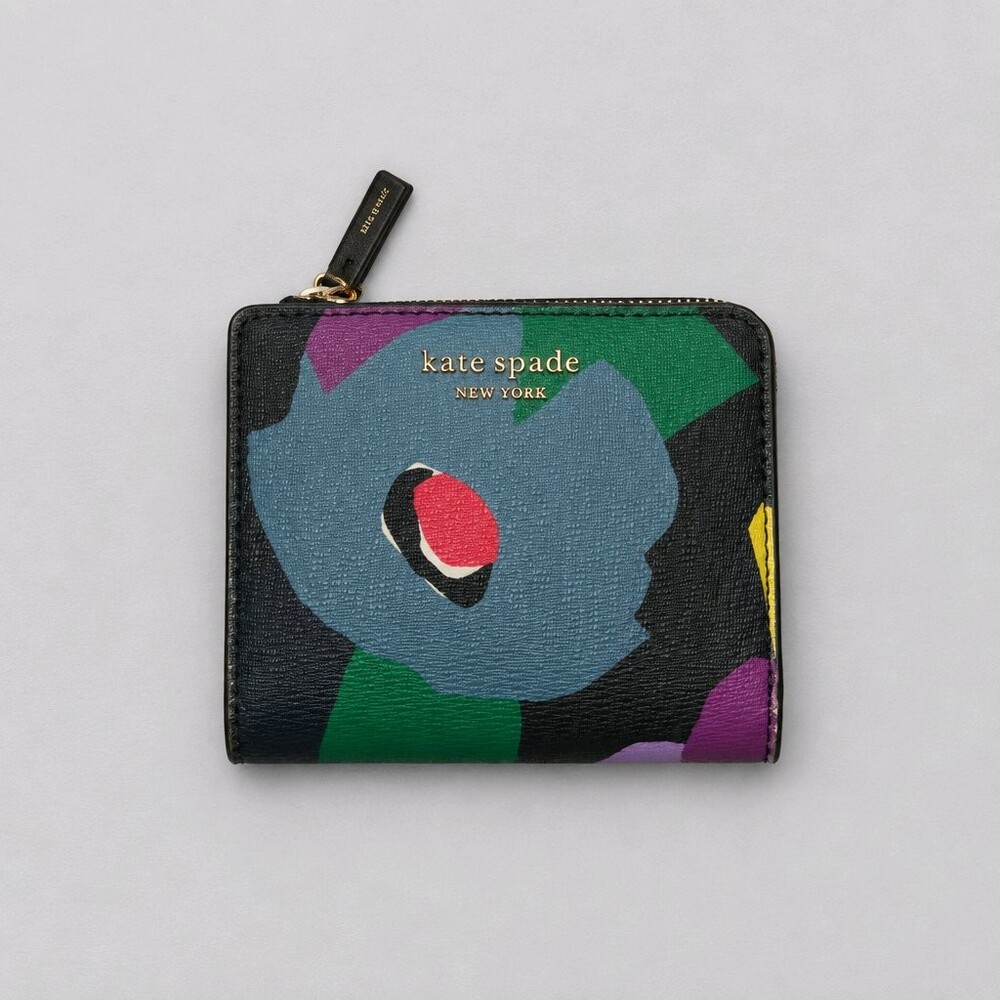 kate spade floral print zip around wallet black leather